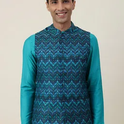 Fabindia Printed Mandarin Collar Sleeveless Nehru Jackets-34