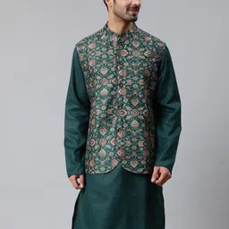 AKS Mandarin Collar Kurta With Printed Nehru Jacket-image-18