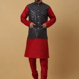 KRAFT INDIA Straight Kurta With Churidar & Nehru Jacket-image-40