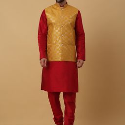 KRAFT INDIA Mandarin Collar Long Sleeves Regular Kurta With Churidar & Nehru Jacket-image-114