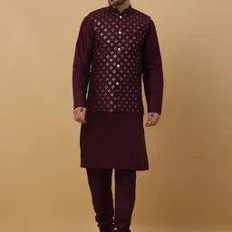 KRAFT INDIA Mandarin Collar Long Sleeves Regular Kurta With Churidar & Jacket-picture-54