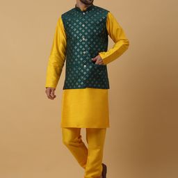 KRAFT INDIA Ethnic Motifs Mandarin Collar Long Sleeves Kurta with Churidar-image-96