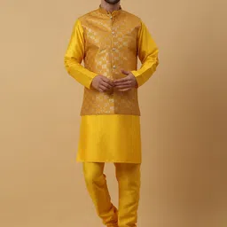 KRAFT INDIA Mandarin Collar Straight Kurta & Churidar With Nehru Jacket-image-65