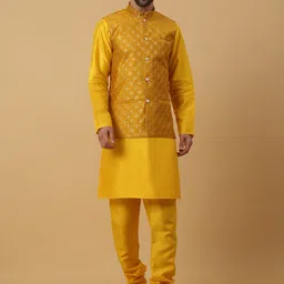KRAFT INDIA Regular Sequinned Kurta with Churidar & Cotton Silk Nehru Jacket-picture-38