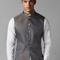 Louis Philippe Printed Slim Fit Pure Wool Nehru Jacket-10