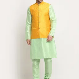 KRAFT INDIA Men Regular Pure Silk Kurta with Churidar and Nehru Jacket-picture-36
