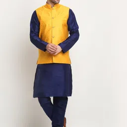 KRAFT INDIA Woven Design Pure Silk Kurta with Churidar & Nehru Jacket-image-39