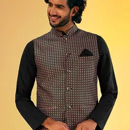 KISAH Men Printed Pure Cotton Nehru Jacket-36