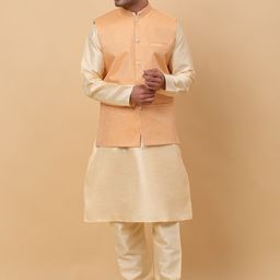 KRAFT INDIA Mandarin Collar Kurta With Churidar & Nehru Jacket-image-77