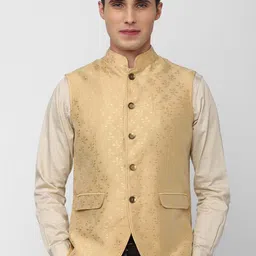 Peter England Elite Men Beige Woven Design Nehru Jacket-40