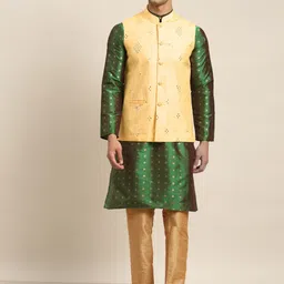 SOJANYA Men Green Woven Design Kurta with Pyjama & Nehru Jacket-picture-15