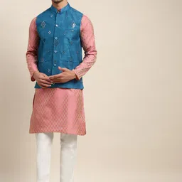 SOJANYA Men Pink Ethnic Motifs Kurta with Pyjama & Nehru Jacket-picture-16