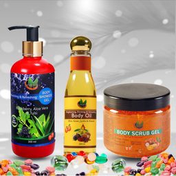 NatureNova Herbals Bath & Body Combo -Shower Gel 300ml - Body Scrub 200ml - Body Oil 100ml-57