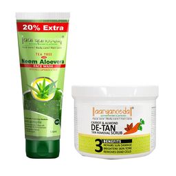 Aryanveda Pack of 2 Tea Tree Neem Aloe Face Wash & Carrot Almond Detan Face Scrub 200g-0