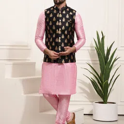 SOJANYA Mandarin Collar Kurta With Churidar & Self Design Nehru Jacket-20