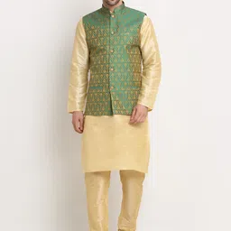 KRAFT INDIA Men Paisley Kurta & Churidar With Nehru Jacket-image-67