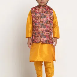 Benstoke Boys Yellow Printed Kurta with Churidar-picture-25