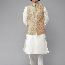 See Designs Men Gold-Toned Woven Design Jacquard Nehru Jacket-image-48