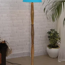 Homesake Turquoise Blue & Brown Wood Candlestick Floor Lamp With Drum Shade-19