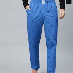 U.S. Polo Assn. Pack of 2 Men Printed Mid-Rise Pure Cotton Straight Lounge Pants-picture-1