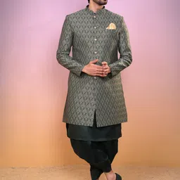 KISAH Ethnic Motifs Printed Mandarin Collar Sherwani Set-image-31