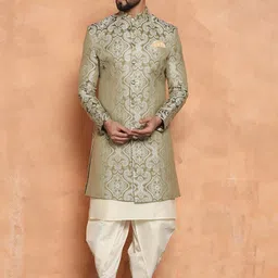 KISAH Woven Design Mandarin Collar Sherwani Set-image-20