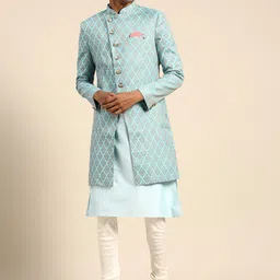 KISAH Self-Design Kurta Sherwani Set-picture-32