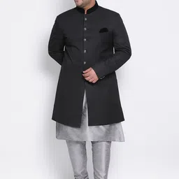 Hangup Men Black & Silver Solid Sherwani Set-image-38