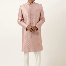 TheEthnic.Co Men Embroidered Mandarin Collar Sherwani  Set-image-7