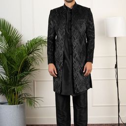TheEthnic.Co Men Self-Design Mandarin Collar Sherwani Set-picture-10