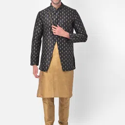 DEYANN Men Black & Gold-Colored Printed Silk Blend Sherwani Set-picture-11