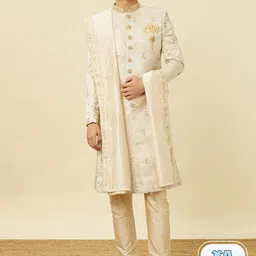 Manyavar Self Designed Sherwani & Churidar With Dupatta-picture-13