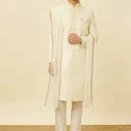 Manyavar Self-Design Sherwani Solid Pyjama with Dupatta-image-47