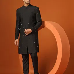 KISAH Embellished Mandarin Collar Sherwani Set-65