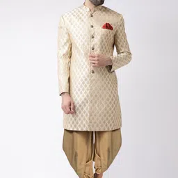 KISAH Self-Design Cotton Sherwani Set-image-60