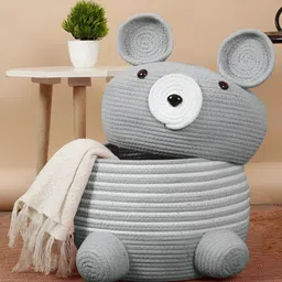 FABINALIV Grey  & White Self Design Cotton Reusable Organisers with Lid-0