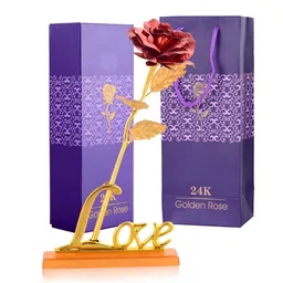 INTERNATIONAL GIFT Red and GoldToned Rose Flower With Leaf & Luxury Black Gift Box-image-15