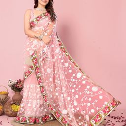 VAIRAGEE Floral Embroidered Net Saree-5