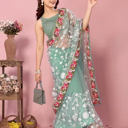 VAIRAGEE Ethnic Motifs Embroidered Net Saree-22
