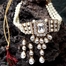 ANIKAS CREATION Gold-Plated & White Pearl Choker Jewellery Set-33