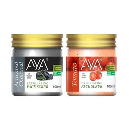 AYA Set Of 2 Activated Charcoal & Tomato Exfoliating Face Scrubs - 100 ml Each-11