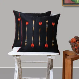 ANS Black Set Of 2 Embroidered Square Cushion Covers-32