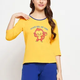 Clovia Women Printed Cotton Top With Shorts-image-54