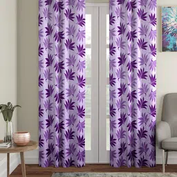 Cortina Purple 2 Pieces Leaf Printed Door Curtains-14