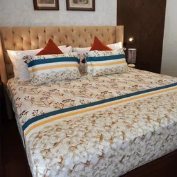 TARA- Sparkling Homes Yellow & Brown Cotton 350 TC King Bedsheet with 2 Pillow Covers-image-21
