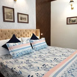 TARA- Sparkling Homes Blue & White Floral Cotton 350 TC King Bedsheet & 2 Pillow Covers-image-52