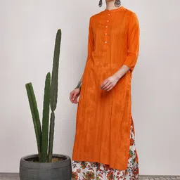 Sangria Women Orange & White Solid Kurta Set-image-21