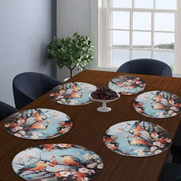 FABINALIV Blue & Beige 6 Pieces Floral Braided Cotton Table Placemats-picture-25