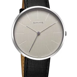 Sonata Men Brass Patterned Dial & Leather Bracelet Style Straps Analogue Watch 77152SL01-23