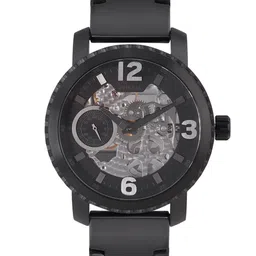 Fossil Men Charcoal Skeleton Dial & Black Bracelet Style Straps Analogue Watch BQ2271-5